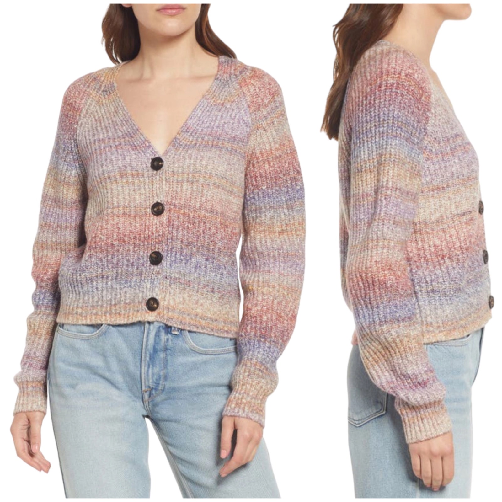 Rails Nwt Josie Space Dye Cotton Blend Button Cardigan Amethyst Space Dye Size M